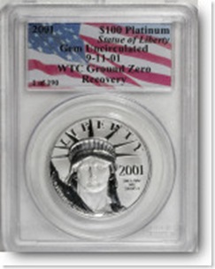 wtc coins 1 of 190  2001 $100 Platinum 1 of 190